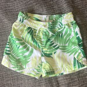 Janie and Jack Green Palm Print Kids Swim Trunks